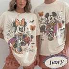 Retro Mickey Minnie Halloween Shirt, Disney Spooky Season Couple Tee, Mickey Ghost Minnie Ghost, Matching Family Halloween Party Shirts