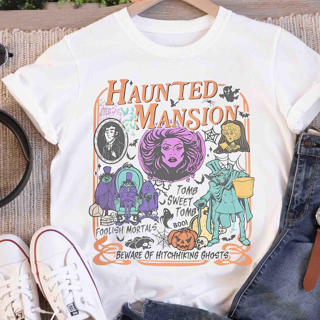 Retro Haunted Mansion Shirt, Madam Leota Hitchhiking Ghosts Tee, Disney Spooky Season, Gothic Halloween Family Trip, Foolish Mortals Tee 10