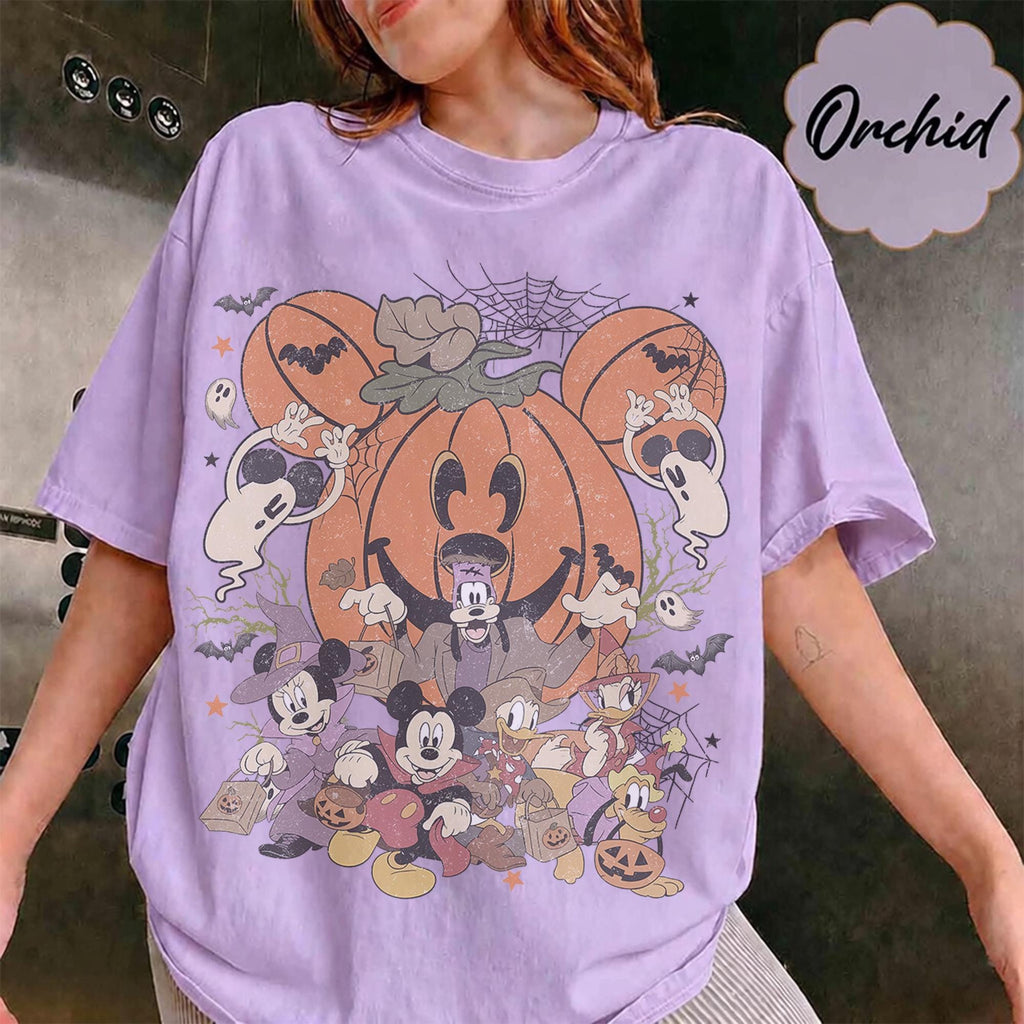 Disney Halloween Pumpkin Shirt, Mickey and Friends Trick or Treat Tee, Vintage Spooky Season, Family Matching Vacation, Disneyland 2026 11
