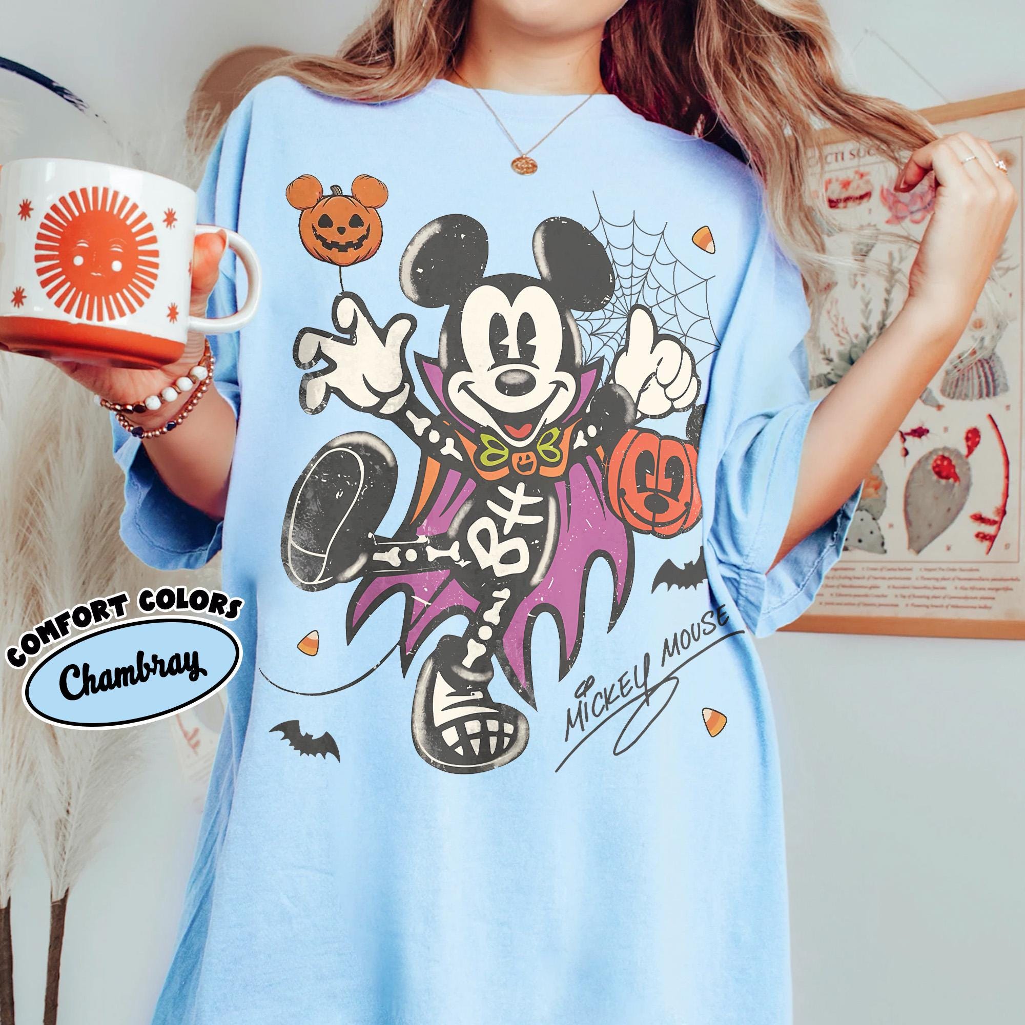 Retro Mickey Minnie Halloween Shirt, Disney Spooky Season Couple Tee, Mickey Ghost Minnie Ghost, Matching Family Halloween Party Shirts 11