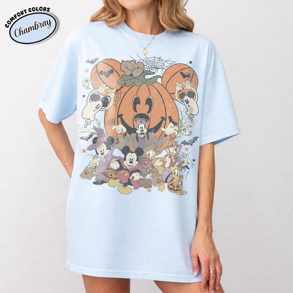 Disney Halloween Pumpkin Shirt, Mickey and Friends Trick or Treat Tee, Vintage Spooky Season, Family Matching Vacation, Disneyland 2026 13