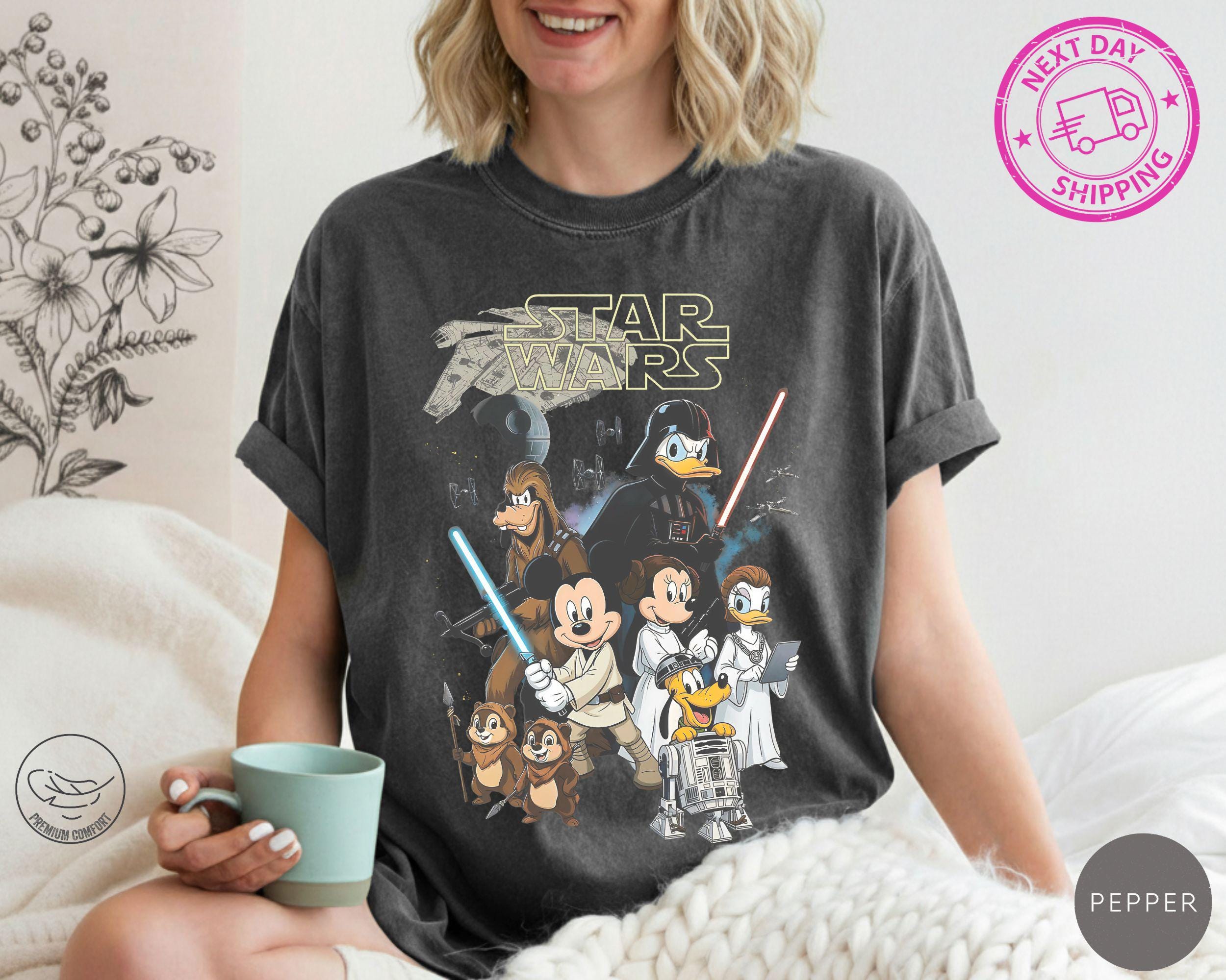 Retro Disney Star Wars Shirt, Mickey and Friends Jedi Tee, Sci-Fi Graphic, Family Vacation Outfit, Funny Star Wars Gift for Disney Fans 2