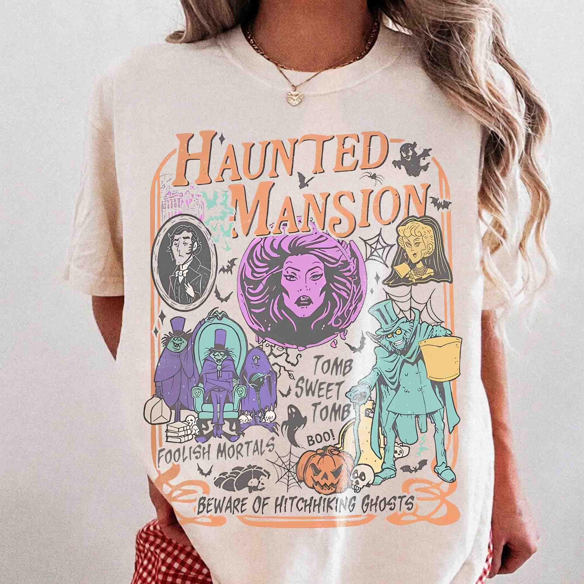Retro Haunted Mansion Shirt, Madam Leota Hitchhiking Ghosts Tee, Disney Spooky Season, Gothic Halloween Family Trip, Foolish Mortals Tee 2