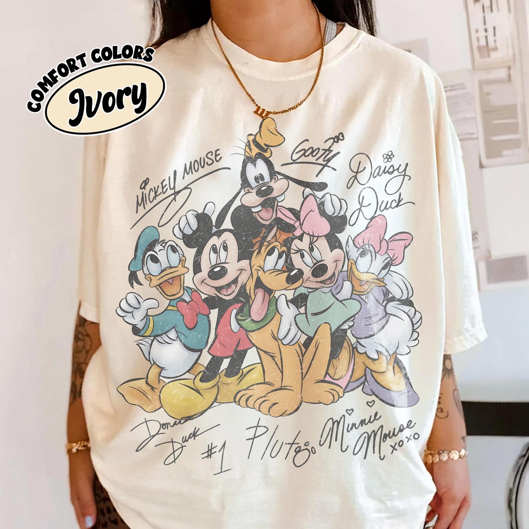 Retro Mickey and Friends Signatures Shirt, Disney Mouse Head Tee, Disneyland Family Trip 2026, Mickey & Co Gift, Disney World Trip Shirt 2