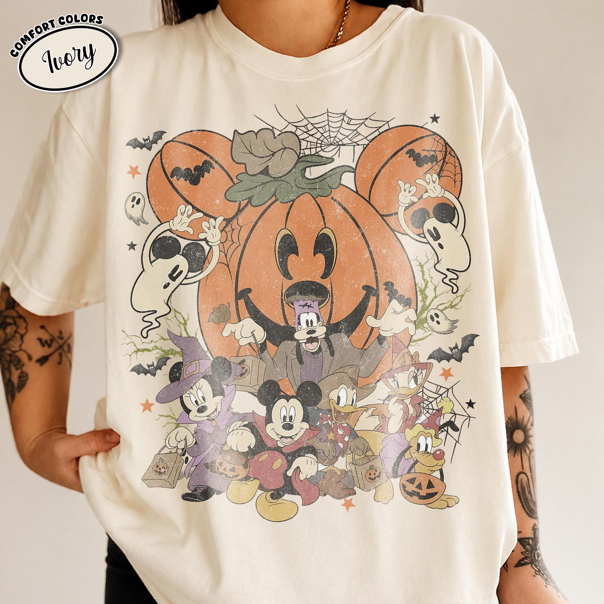 Disney Halloween Pumpkin Shirt, Mickey and Friends Trick or Treat Tee, Vintage Spooky Season, Family Matching Vacation, Disneyland 2026 3