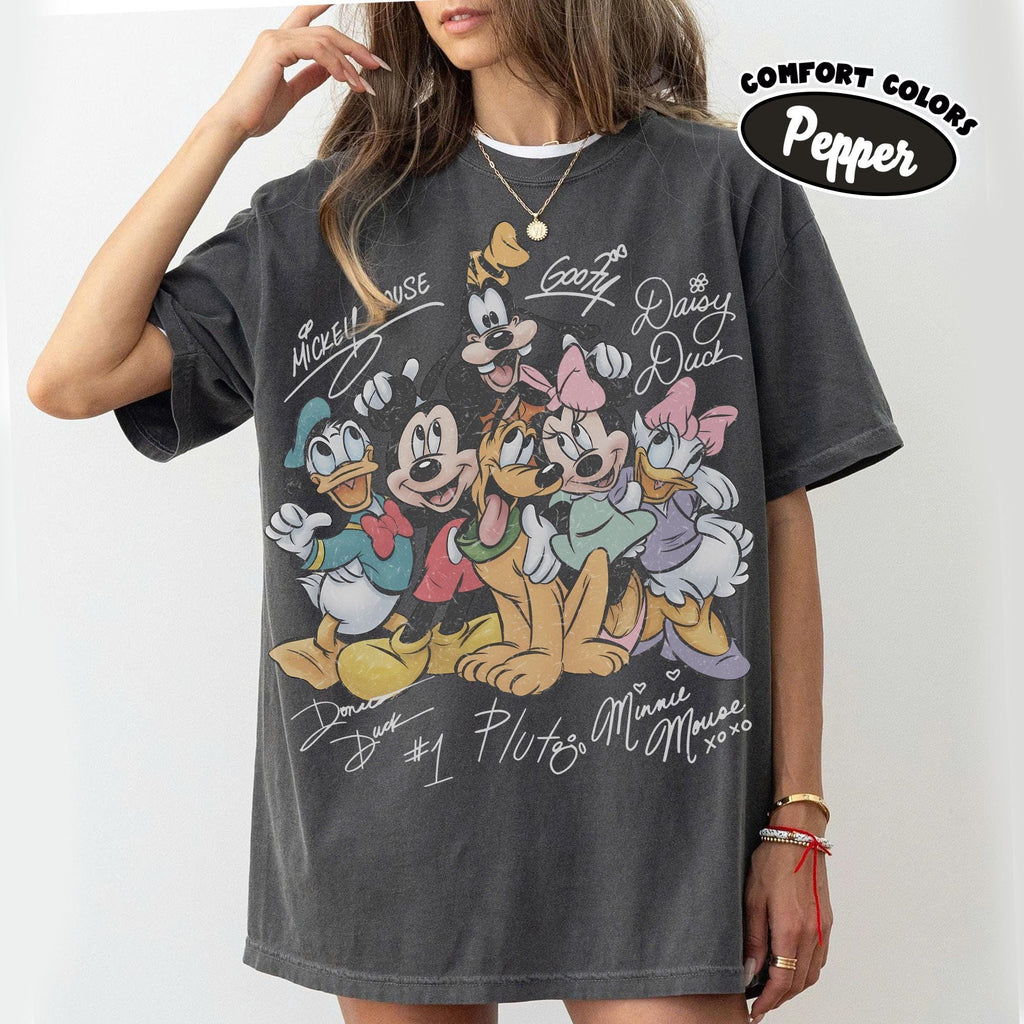 Retro Mickey and Friends Signatures Shirt, Disney Mouse Head Tee, Disneyland Family Trip 2026, Mickey & Co Gift, Disney World Trip Shirt 3