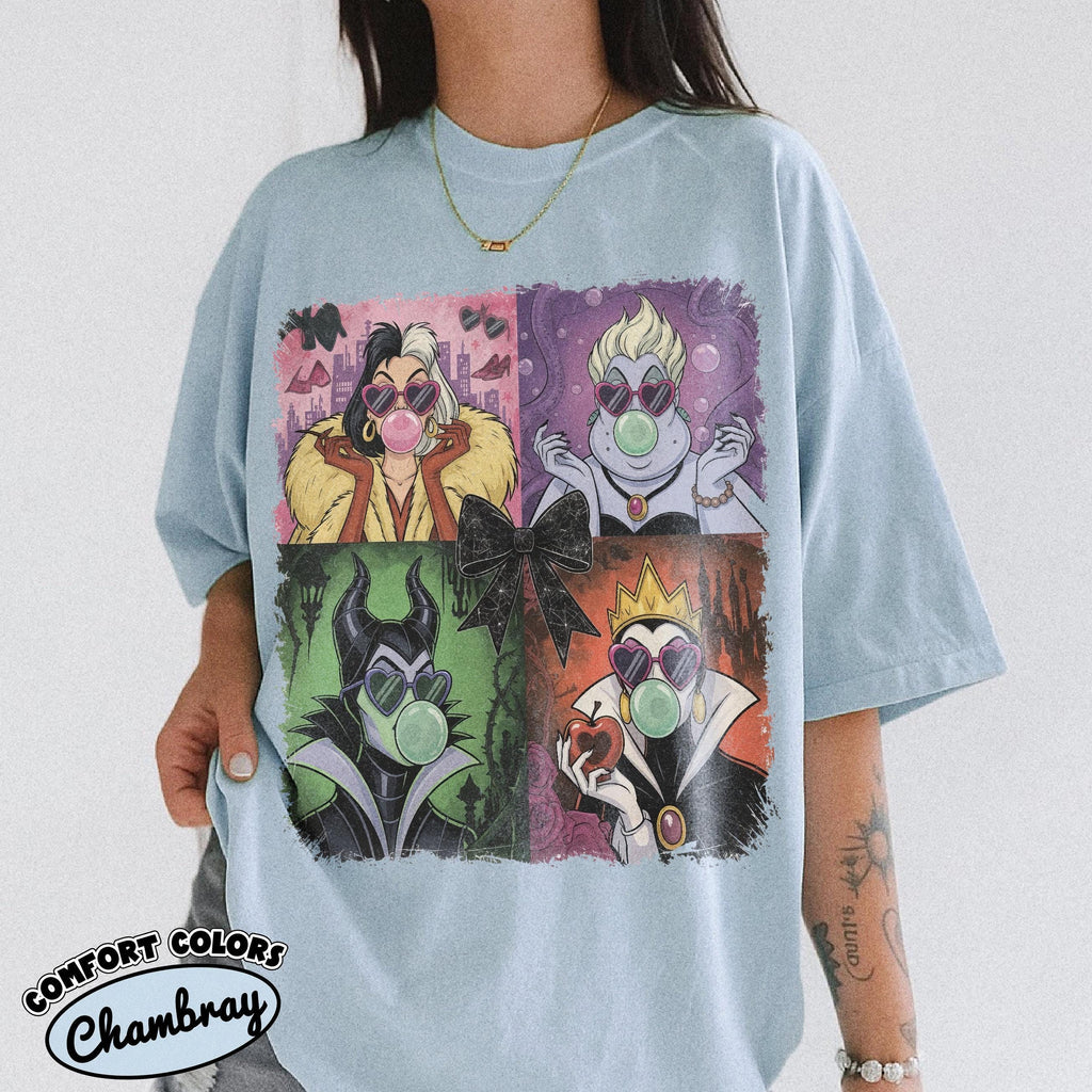 Retro Disney Villains Shirt, 90s Ursula Evil Queen Cruella Tee, Spooky Season Halloween, Family Trip, Disneyland Disney World Villains Tee 3