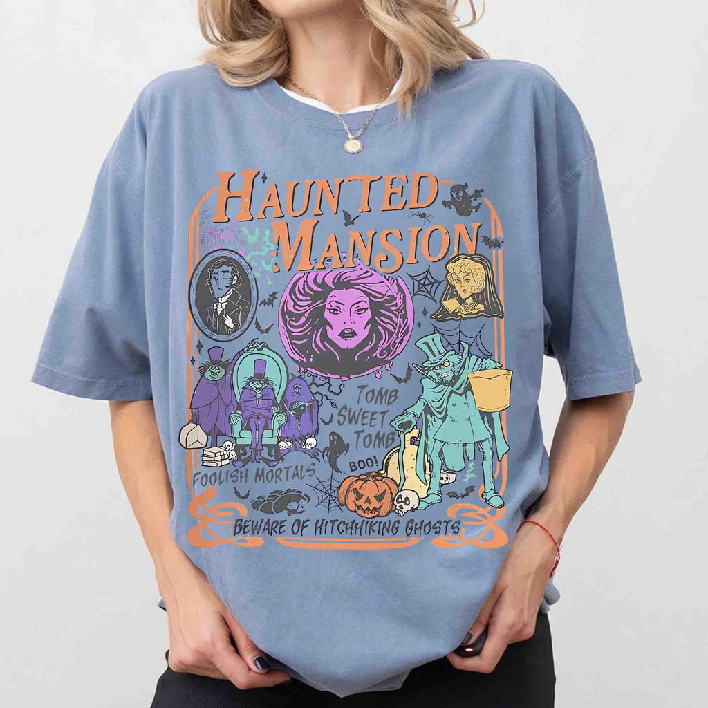 Retro Haunted Mansion Shirt, Madam Leota Hitchhiking Ghosts Tee, Disney Spooky Season, Gothic Halloween Family Trip, Foolish Mortals Tee 4