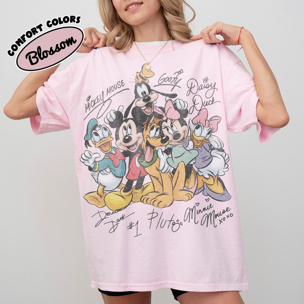 Retro Mickey and Friends Signatures Shirt, Disney Mouse Head Tee, Disneyland Family Trip 2026, Mickey & Co Gift, Disney World Trip Shirt 4