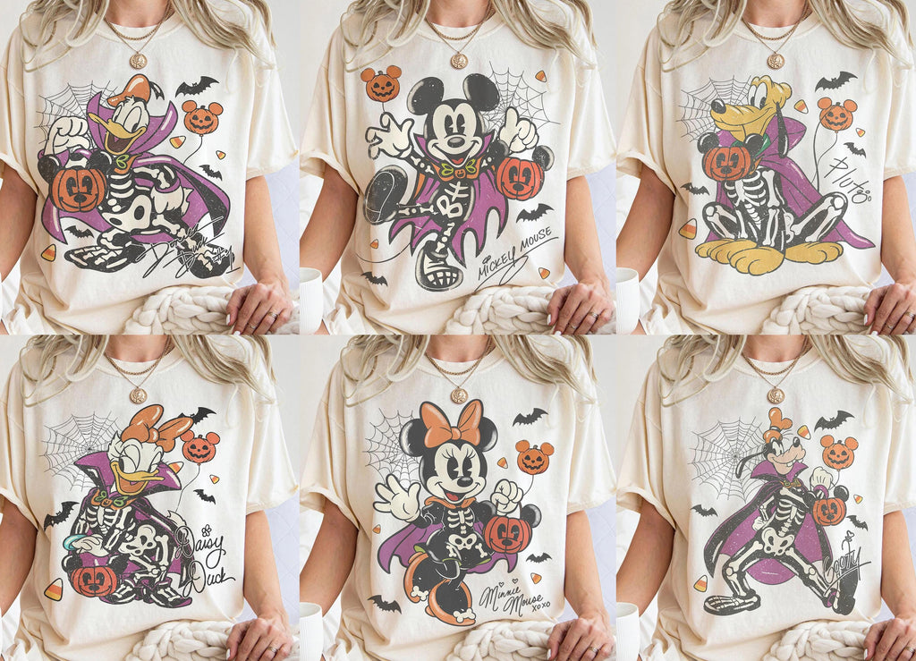 Retro Mickey Minnie Halloween Shirt, Disney Spooky Season Couple Tee, Mickey Ghost Minnie Ghost, Matching Family Halloween Party Shirts 4