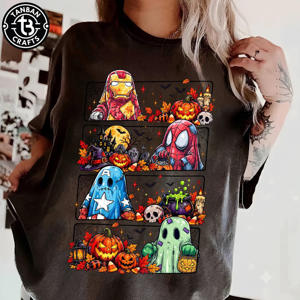 Halloween Superhero Skeleton Shirt, Boy Skeleton Retro Checker Tee, Kids Spooky Season, Candy Hunter Pumpkin, Toddler Boy Halloween Graphic 4