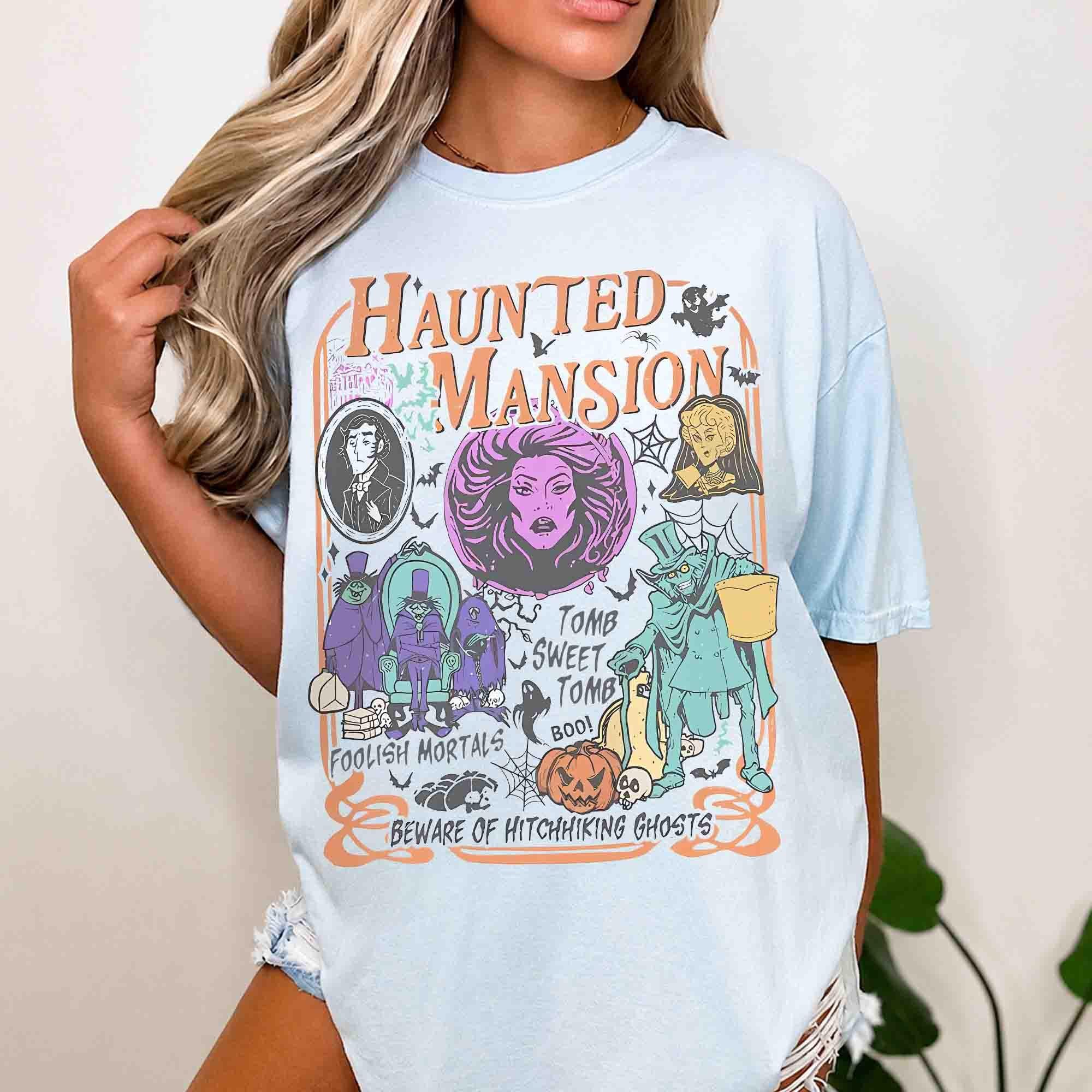 Retro Haunted Mansion Shirt, Madam Leota Hitchhiking Ghosts Tee, Disney Spooky Season, Gothic Halloween Family Trip, Foolish Mortals Tee 5