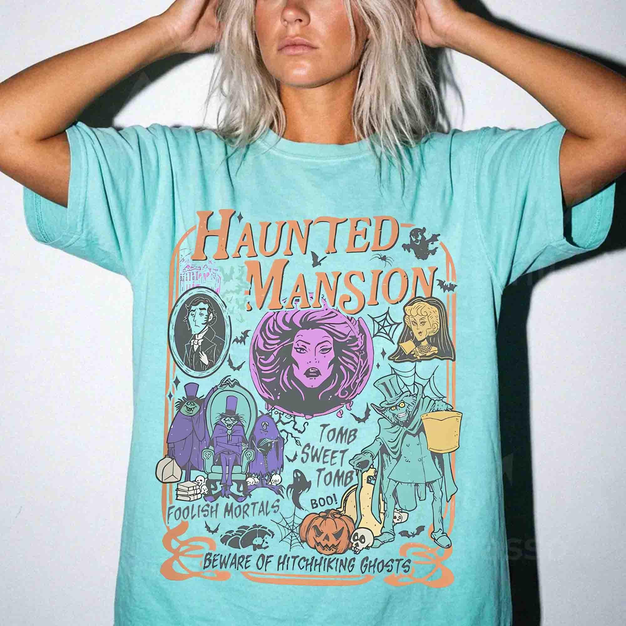 Retro Haunted Mansion Shirt, Madam Leota Hitchhiking Ghosts Tee, Disney Spooky Season, Gothic Halloween Family Trip, Foolish Mortals Tee 7