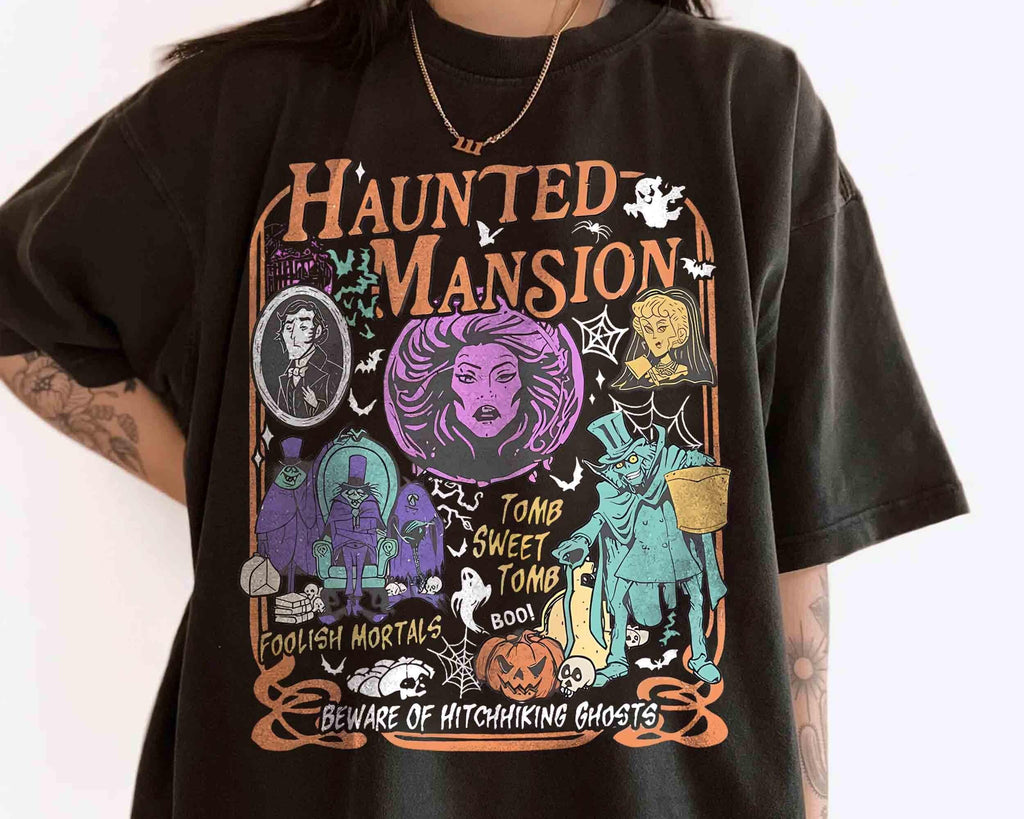 Retro Haunted Mansion Shirt, Madam Leota Hitchhiking Ghosts Tee, Disney Spooky Season, Gothic Halloween Family Trip, Foolish Mortals Tee 8