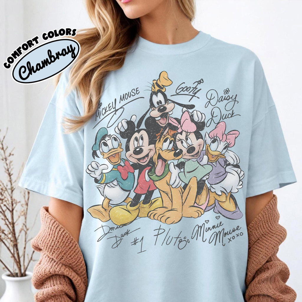 Retro Mickey and Friends Signatures Shirt, Disney Mouse Head Tee, Disneyland Family Trip 2026, Mickey & Co Gift, Disney World Trip Shirt 8