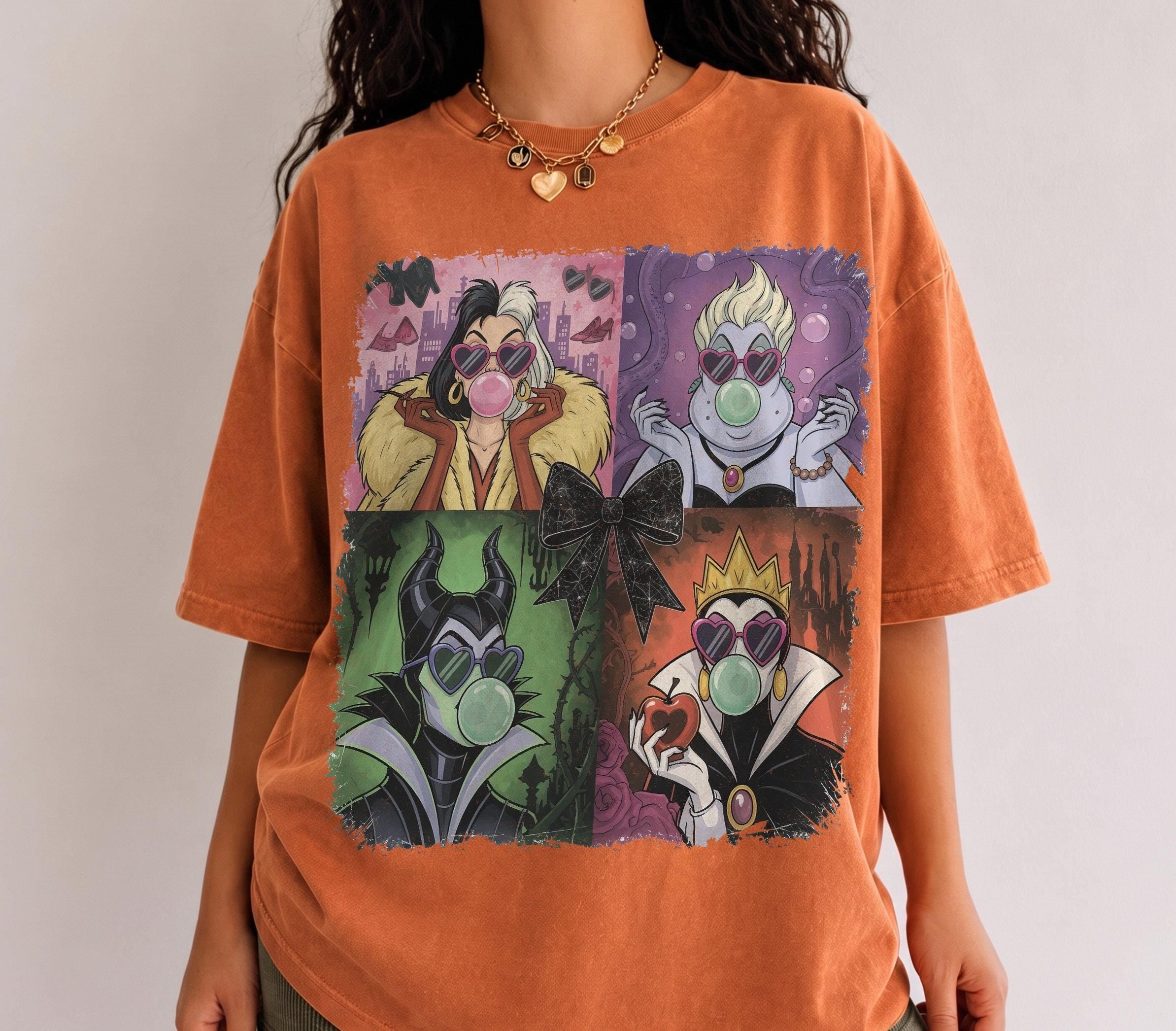 Retro Disney Villains Shirt, 90s Ursula Evil Queen Cruella Tee, Spooky Season Halloween, Family Trip, Disneyland Disney World Villains Tee 8