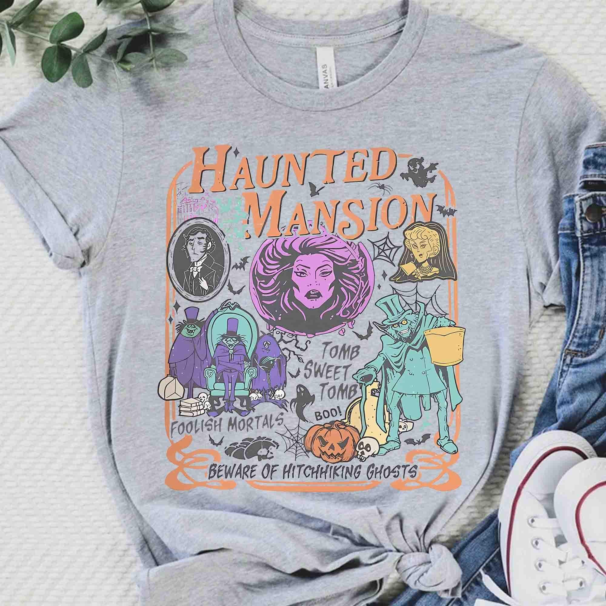 Retro Haunted Mansion Shirt, Madam Leota Hitchhiking Ghosts Tee, Disney Spooky Season, Gothic Halloween Family Trip, Foolish Mortals Tee 9
