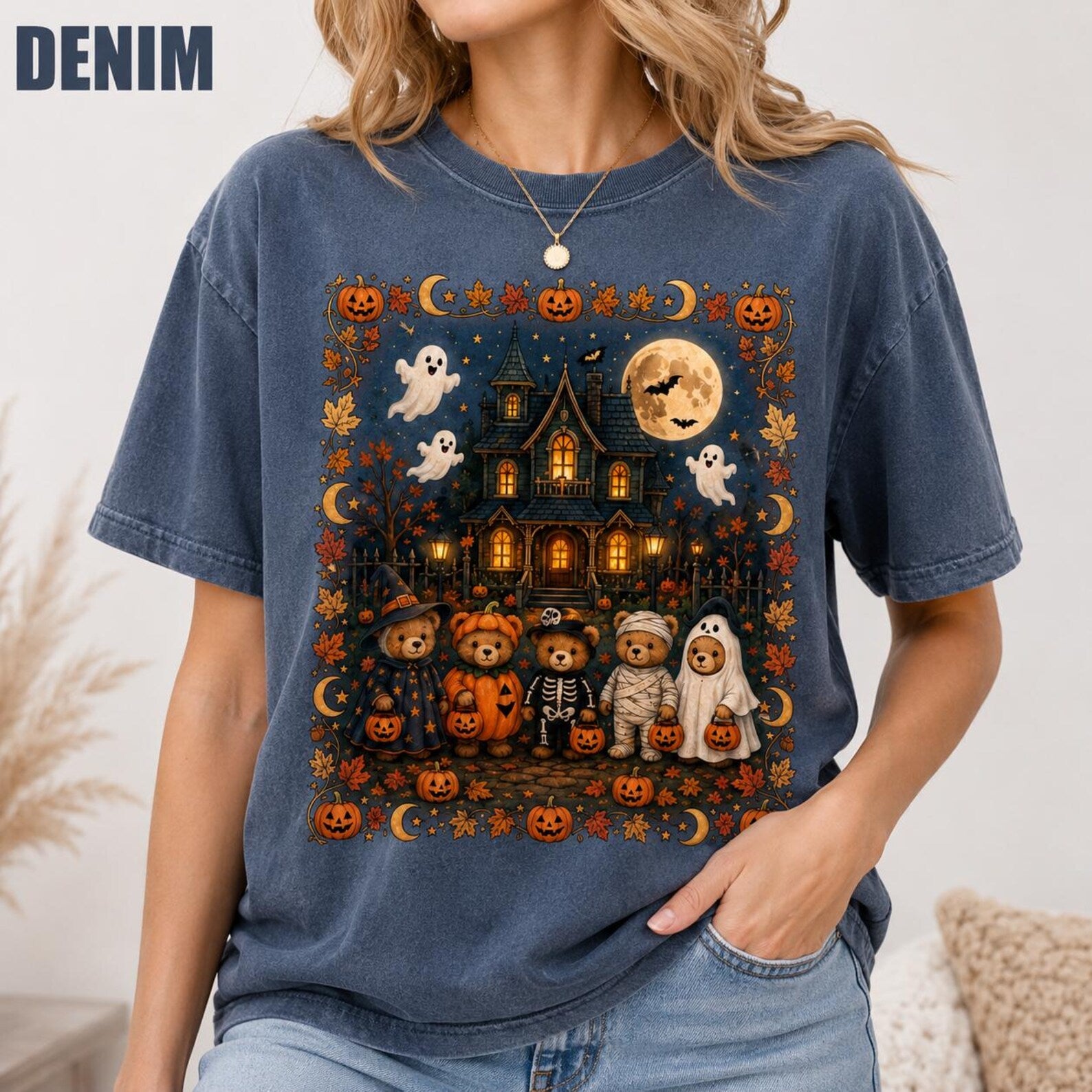 90s Bear Halloween Comfort Colors Shirt, Trick or Treat Pumpkin Tee, Cute Vintage Spooky Season Gift
