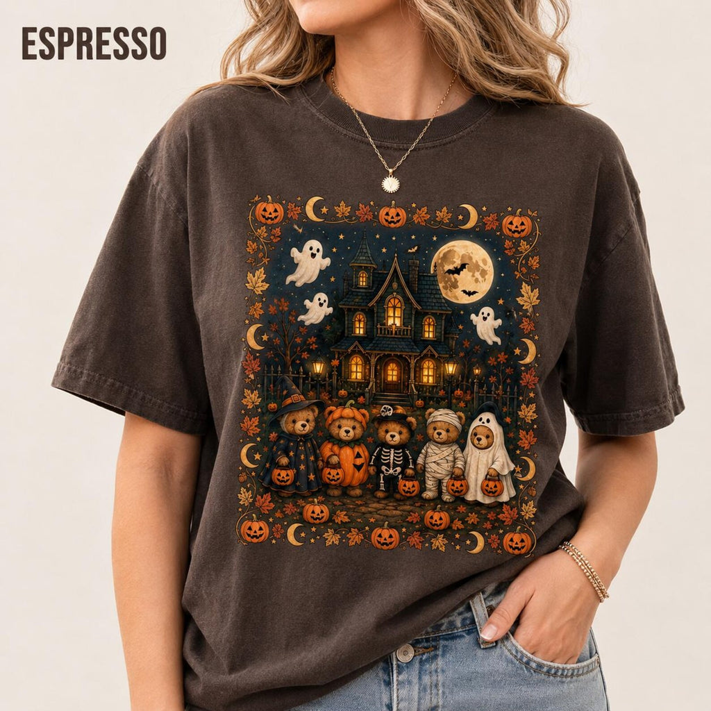 90s Bear Halloween Comfort Colors Shirt, Trick or Treat Pumpkin Tee, Cute Vintage Spooky Season Gift