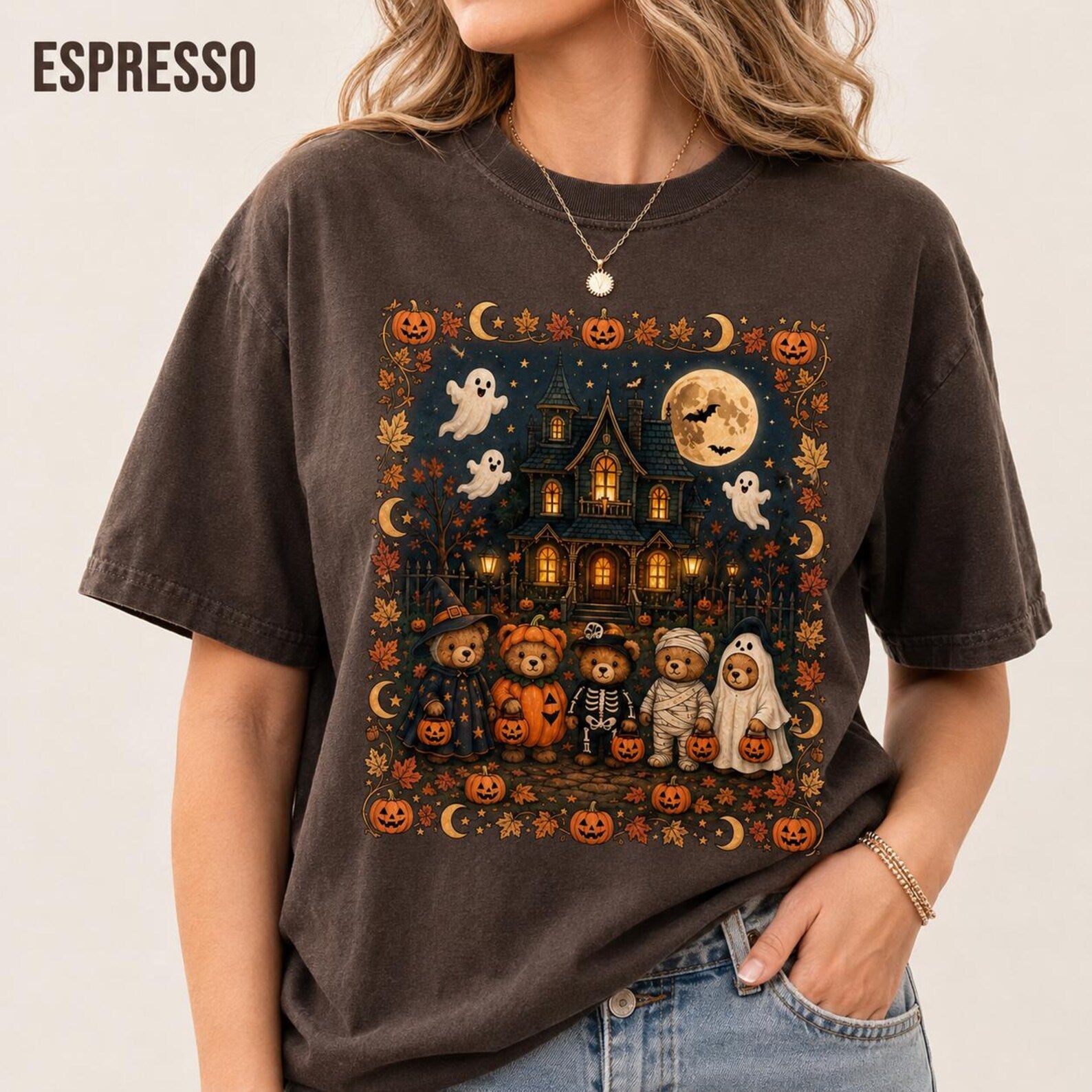 90s Bear Halloween Comfort Colors Shirt, Trick or Treat Pumpkin Tee, Cute Vintage Spooky Season Gift