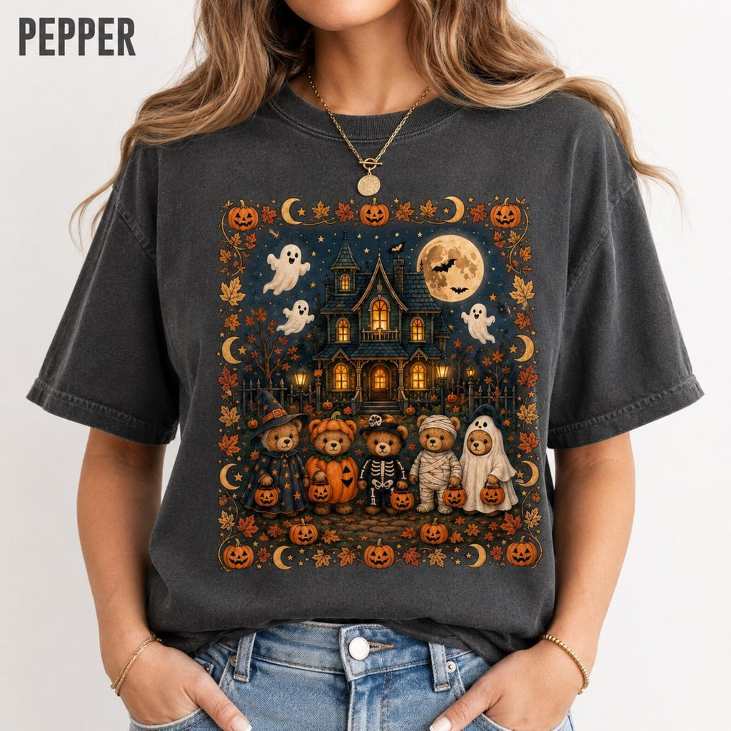 90s Bear Halloween Comfort Colors Shirt, Trick or Treat Pumpkin Tee, Cute Vintage Spooky Season Gift