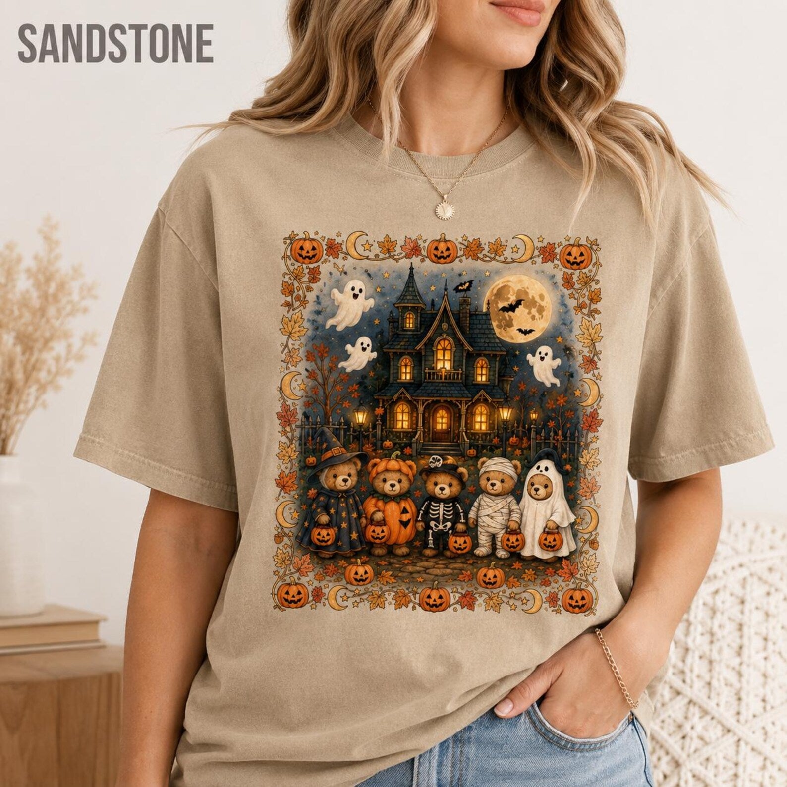 90s Bear Halloween Comfort Colors Shirt, Trick or Treat Pumpkin Tee, Cute Vintage Spooky Season Gift