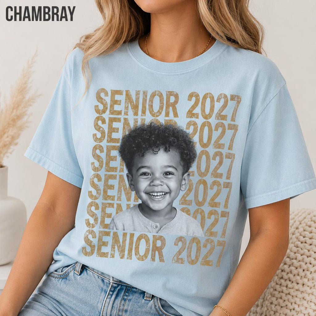 Custom Senior 2027 Photo Shirt, Personalized Graduation Comfort Colors Tee, Class of 2027 Senior Portrait Gift